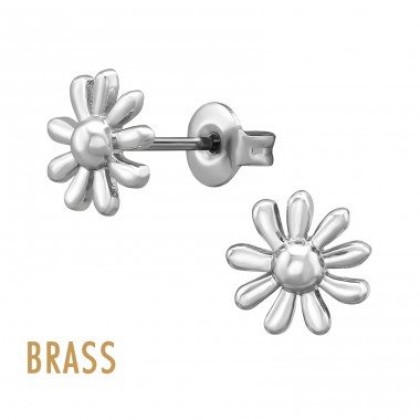 Daisy Flower Silver Plated Brass - Brass Earrings & Studs A4S50867