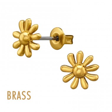 Daisy Flower 18K Gold Plated Brass - Brass Earrings & Studs A4S50868