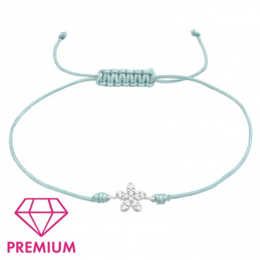 Weiße Zirkonblume - Nylonschnur + 925er Sterlingsilber-Kordelarmbänder A4S42450
