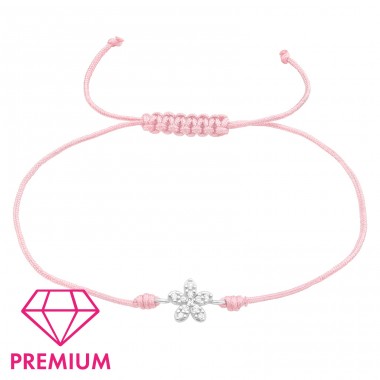 Weiße Zirkon-Blume - 925 Sterlingsilber-Schmuck + Nylonschnur-Armbänder für Kinder A4S42451