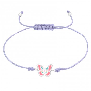 Rosa Schmetterling - Nylonschnur + 925er Sterlingsilber-Kordelarmbänder A4S42549