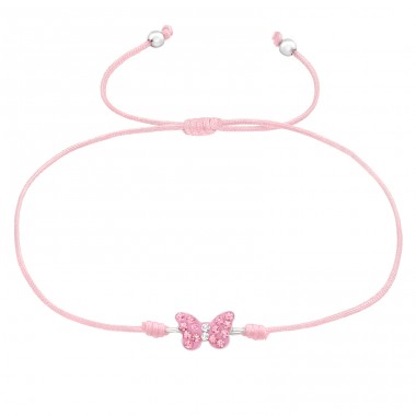 Pink Butterfly on pink adjustale bracelet - Nylon Cord + 925 Sterling Silver Bracelets For Kids A4S42551