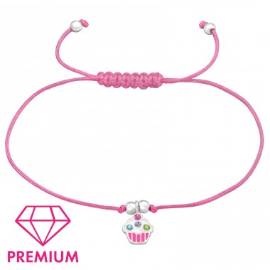 Cupcake - Premium* - Nylon Cord + 925 Sterling Silver Bracelets For Kids A4S42741