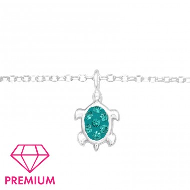 Schildkröte mit türkisfarbenen Kristallen auf Muschel – 925 Sterling Silber Schmuck Armbänder für Kinder A4S43683