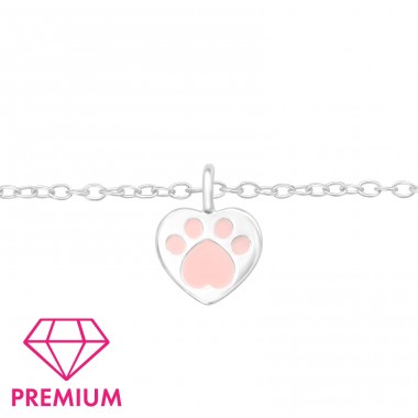 Rosa Pfote in einem Herzen - Premium - 925 Sterling Silber Armbänder für Kinder A4S43689