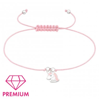 Einhorn auf rosa Schnur - Premium - Schmuck 925 Silber + Nylonschnur Armbänder für Kinder A4S43700