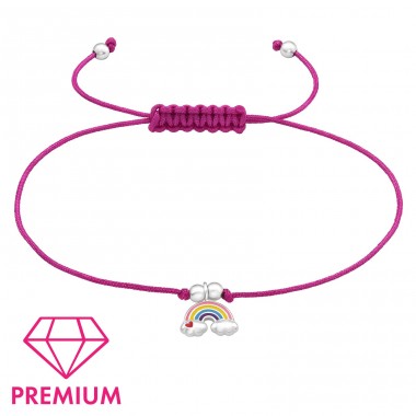 Regenbogen auf fuchsiafarbener Schnur – Premium – 925er Sterlingsilber + Nylonschnur-Armbänder für Kinder A4S43701