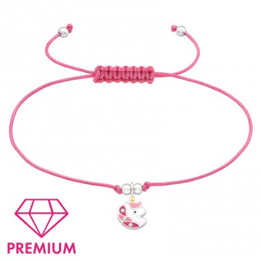 Einhorn auf rosa Schnur - Premium - Schmuck 925 Silber + Nylonschnur Armbänder für Kinder A4S43702