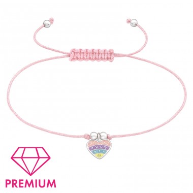 Buntes Herz an rosa Schnur – Premium – Nylonschnur + 925er Sterlingsilber-Armbänder für Kinder A4S43704