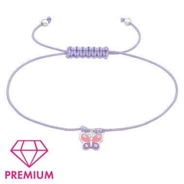 Schmetterling an lila Schnur - Premium - 925 Sterling Silber Armbänder für Kinder A4S43706