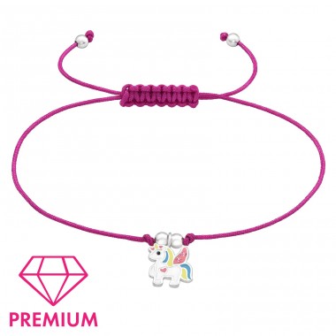Einhorn auf fuchsiafarbener Schnur - Premium - Nylonschnur + 925er Sterlingsilber-Armbänder für Kinder A4S43707