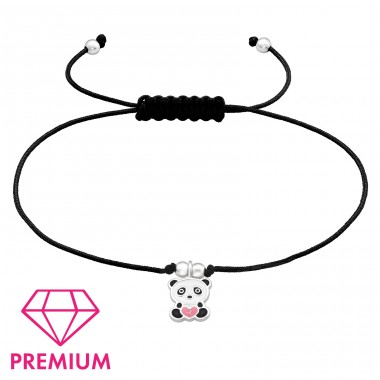 Panda auf schwarzer Schnur – Premium – Nylonschnur + Armbänder aus 925er Sterlingsilber für Kinder A4S43708