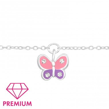 Zweifarbiger Schmetterling mit Kristallen - Premium - 925 Sterling Silber Schmuck Armbänder für Kinder A4S44093