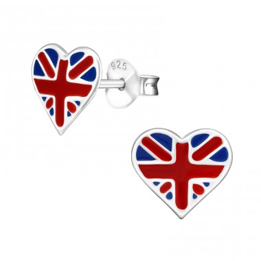 Silbernes England-Herz - 925er Silber Ohrstecker mit Emaillefarben A4S13274