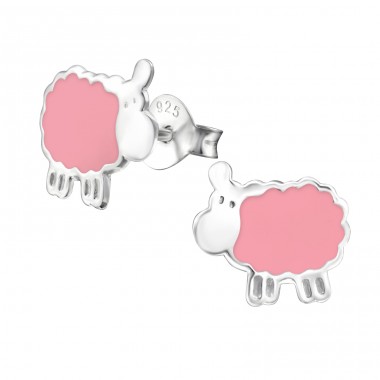 Sheep - 925 Sterling Silver Ear studs with enamel colors A4S13292