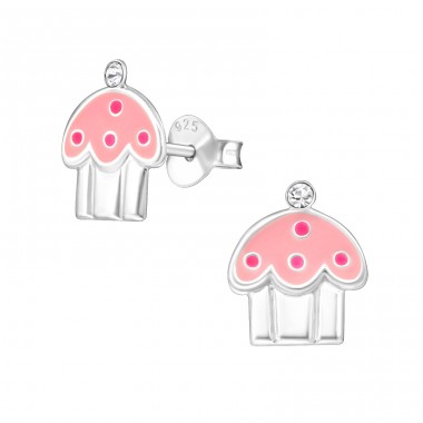 Cupcake - 925 Sterling Silver Ear studs with enamel colors A4S13428