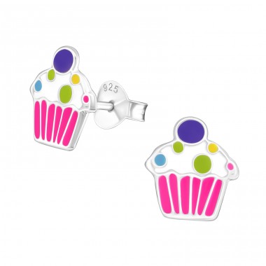 Strieborný Cupcake - Striebro 925 Farebné puzetové náušnice A4S17678