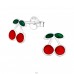 Cherry - 925 Sterling Silver Ear studs with enamel colors A4S19451