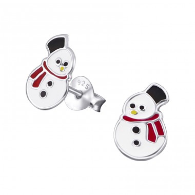 Snowman - 925 Sterling Silver Ear studs with enamel colors A4S20717