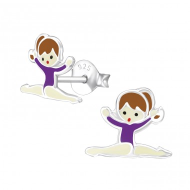 Gymnastics Girl - 925 Sterling Silver Ear studs with enamel colors A4S22230