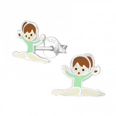 Gymnastics Girl - 925 Sterling Silver Ear studs with enamel colors A4S22231
