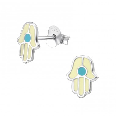 Strieborná Hamsa - Striebro 925 Farebné puzetové náušnice A4S22248