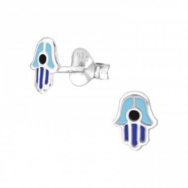 Strieborná Hamsa - Striebro 925 Farebné puzetové náušnice A4S22288