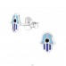 Hamsa - 925 Sterling Silver Ear studs with enamel colors A4S22288