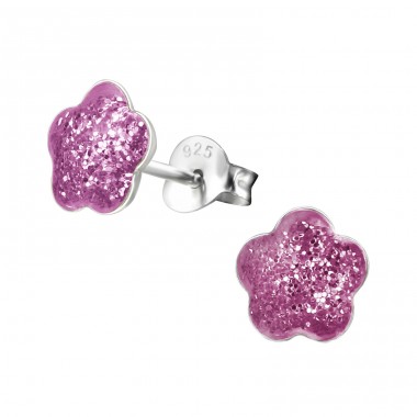 Flower - 925 Sterling Silver Ear studs with enamel colors A4S22557