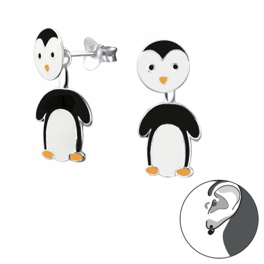 Penguin - 925 Sterling Silver Ear studs with enamel colors A4S24266