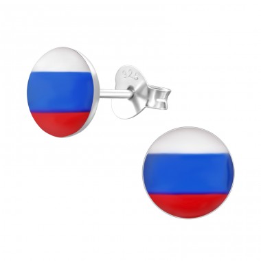 Russian Flag - 925 Sterling Silver Ear studs with enamel colors A4S24436