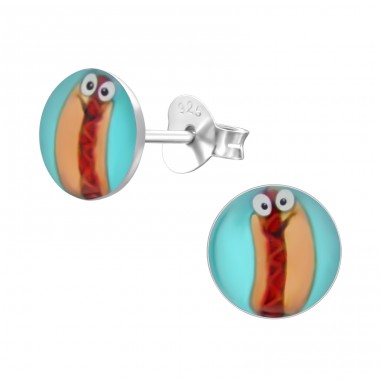 Strieborný Hotdog - Striebro 925 Farebné puzetové náušnice A4S24441