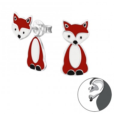 Fox - 925 Sterling Silver Ear studs with enamel colors A4S24630