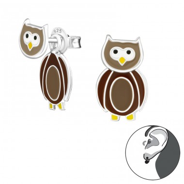 Owl - 925 Sterling Silver Ear studs with enamel colors A4S24827