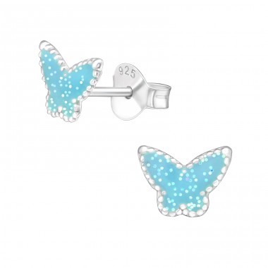 Silberner Schmetterling - 925er Silber Ohrstecker mit Emaillefarben A4S26291