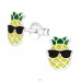 Happy Pineapple - 925 Sterling Silver Ear studs with enamel colors A4S26297