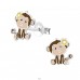 Monkey - 925 Sterling Silver Ear studs with enamel colors A4S26494