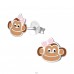 Monkey with pink bow - 925 Sterling Silver Ear Studs With Enamel Colors A4S26507