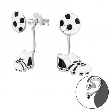 Football And Boots - 925 Sterling Silver Ear studs with enamel colors A4S28004