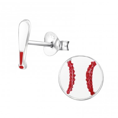 Strieborný Baseball A Baseballová Palica - Striebro 925 Farebné puzetové náušnice A4S28115