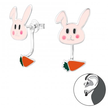 Rabbit And Carrot - 925 Sterling Silver Ear studs with enamel colors A4S28141