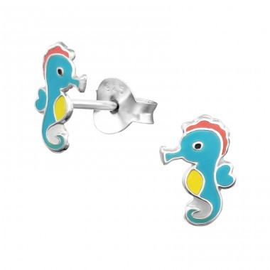 Seahorse - 925 Sterling Silver Ear studs with enamel colors A4S30416