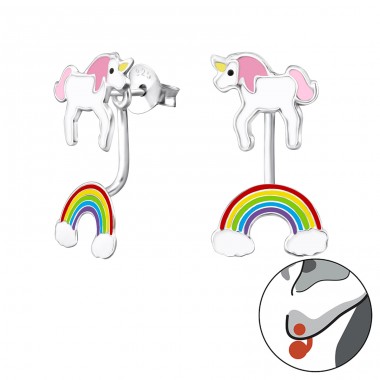 Unicorn And Rainbow - 925 Sterling Silver Ear studs with enamel colors A4S30420