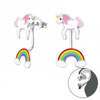 Unicorn And Rainbow - 925 Sterling Silver Ear studs with enamel colors A4S30420