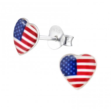 Strieborné Usa Srdce - Striebro 925 Farebné puzetové náušnice A4S31663