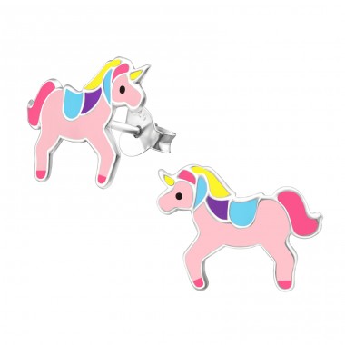 Unicorn - 925 Sterling Silver Ear studs with enamel colors A4S33516