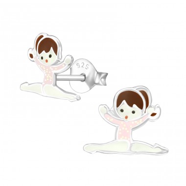 Gymnastics Girl - 925 Sterling Silver Ear studs with enamel colors A4S33524