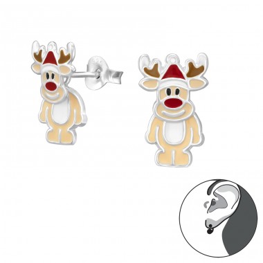 Reindeer - 925 Sterling Silver Ear studs with enamel colors A4S33596