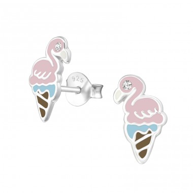Flamingo - 925er Silber Ohrstecker mit Emaillefarben A4S33678