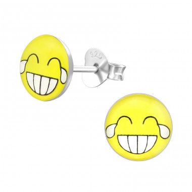 Laugh Face - 925 Sterling Silver Ear studs with enamel colors A4S35422